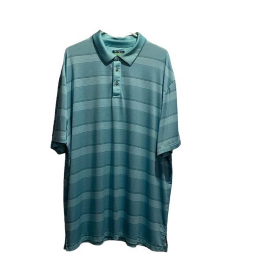 Ben Hogan Teal Stripe Golf Tennis Performance Polo Shirt Size 2XL EUC #1813